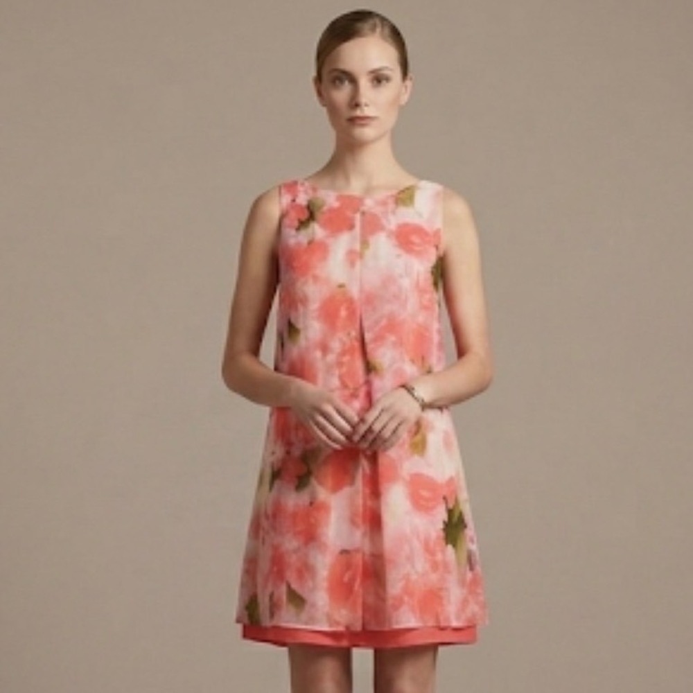 S. Levine Floral‎ Shift Dress Womens 12 Pink Orange Rhinestone Garden Party